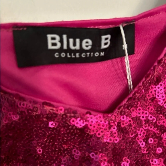 NWT blue b. collection womens hot‎ pink sequin crop top   feather trim Medium - Picture 2 of 6